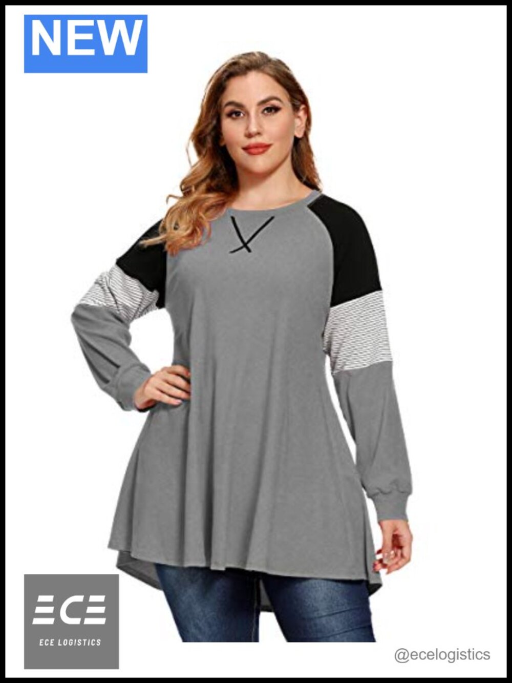 Plus Size Tunic Sweatshirt Long Sleeve Cotton Spandex Pullover Top